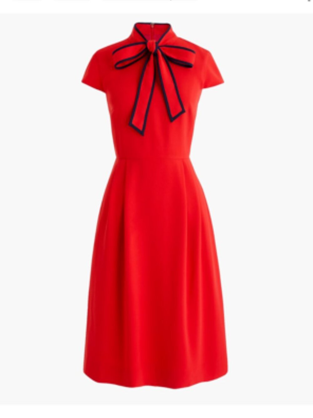 J. Crew Bow Tie Neck Professional Corpcore Crepe Midi Dress Wrinkle Resistant 10 - Picture 9 of 9